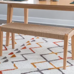 Kirkland's Home Woven Rope Wood Dining Bench- Dining Chairs