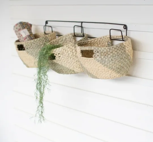 Kirkland's Home Woven Seagrass Baskets On Metal Frame- Wall Storage