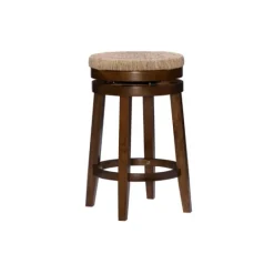 Kirkland's Home Woven Seagrass Walnut Wood Swivel Counter Stool- Bar Stools & Counter Height Stools