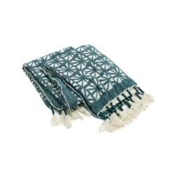 Kirkland's Home Woven Teal Planetarium Tasseled Throw- Blankets & Throws