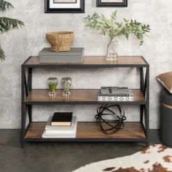 Kirkland's Home X-Frame 3-Tier Barnwood Bookshelf- Office Furniture