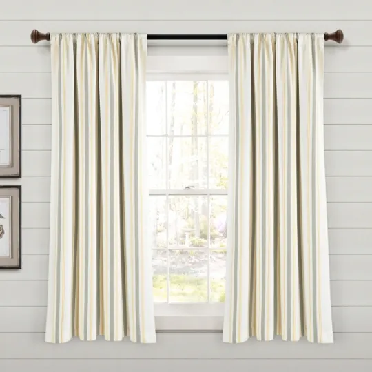 Kirkland's Home Yellow & Gray Farmhouse Curtain Panel Set, 63 In.- Curtains & Drapes