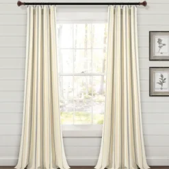 Kirkland's Home Yellow & Gray Farmhouse Curtain Panel Set, 95 In.- Curtains & Drapes