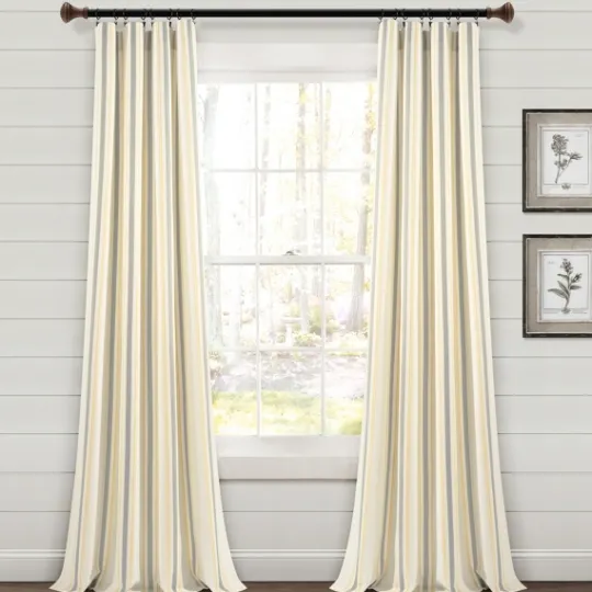 Kirkland's Home Yellow & Gray Farmhouse Curtain Panel Set, 95 In.- Curtains & Drapes