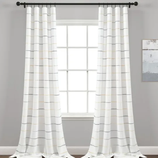 Kirkland's Home Yellow And Gray Stripe Curtain Panel Set, 84 In.- Curtains & Drapes
