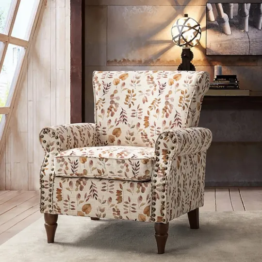 Kirkland's Home Yellow And Orange Leaf Upholstered Accent Chair- Accent Chairs