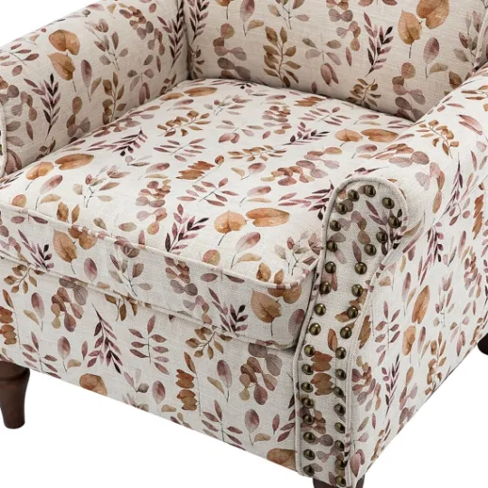 Kirkland's Home Yellow And Orange Leaf Upholstered Accent Chair- Accent Chairs