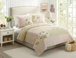 Kirkland's Home Yellow And Pink Patchwork Blooms Full/Queen Quilt- Quilts