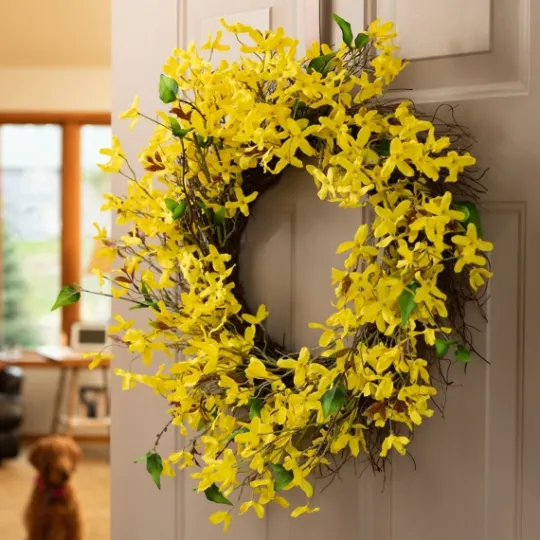 Kirkland's Home Yellow Blooming Forsythia Twig Wreath- Wreaths