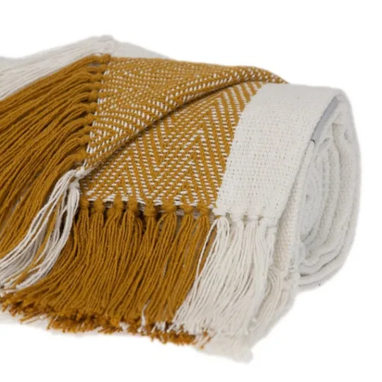 Kirkland's Home Yellow Chalet Striped Fringe Throw- Blankets & Throws