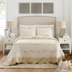 Kirkland's Home Yellow Prairie Bloom Queen Bedspread- Bedspreads & Coverlets